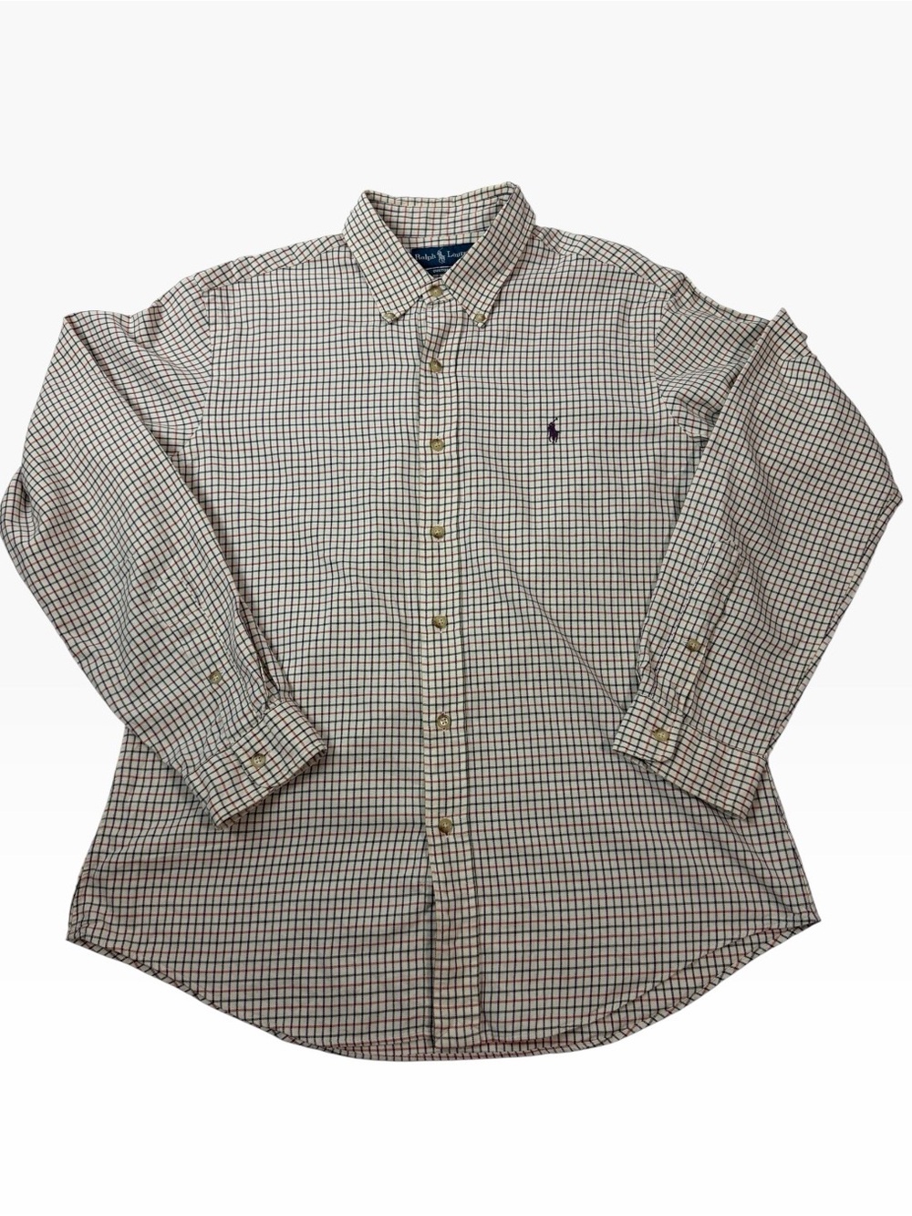 Polo by Ralph Lauren White Button-Down Shirt with Navy and Brown Grid